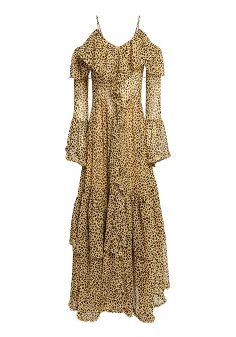 Weili Zheng long chiffon ruffled dress with bare shoulders WEILI ZHENG |  | S26DL02Y47